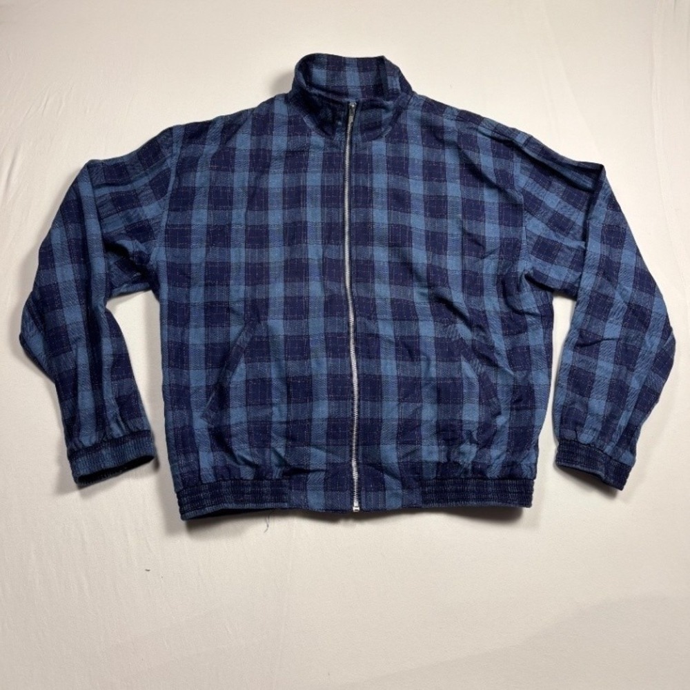 Eastbrook Men's Blue Plaid Full Zip Harrington Bomber Jacket Large